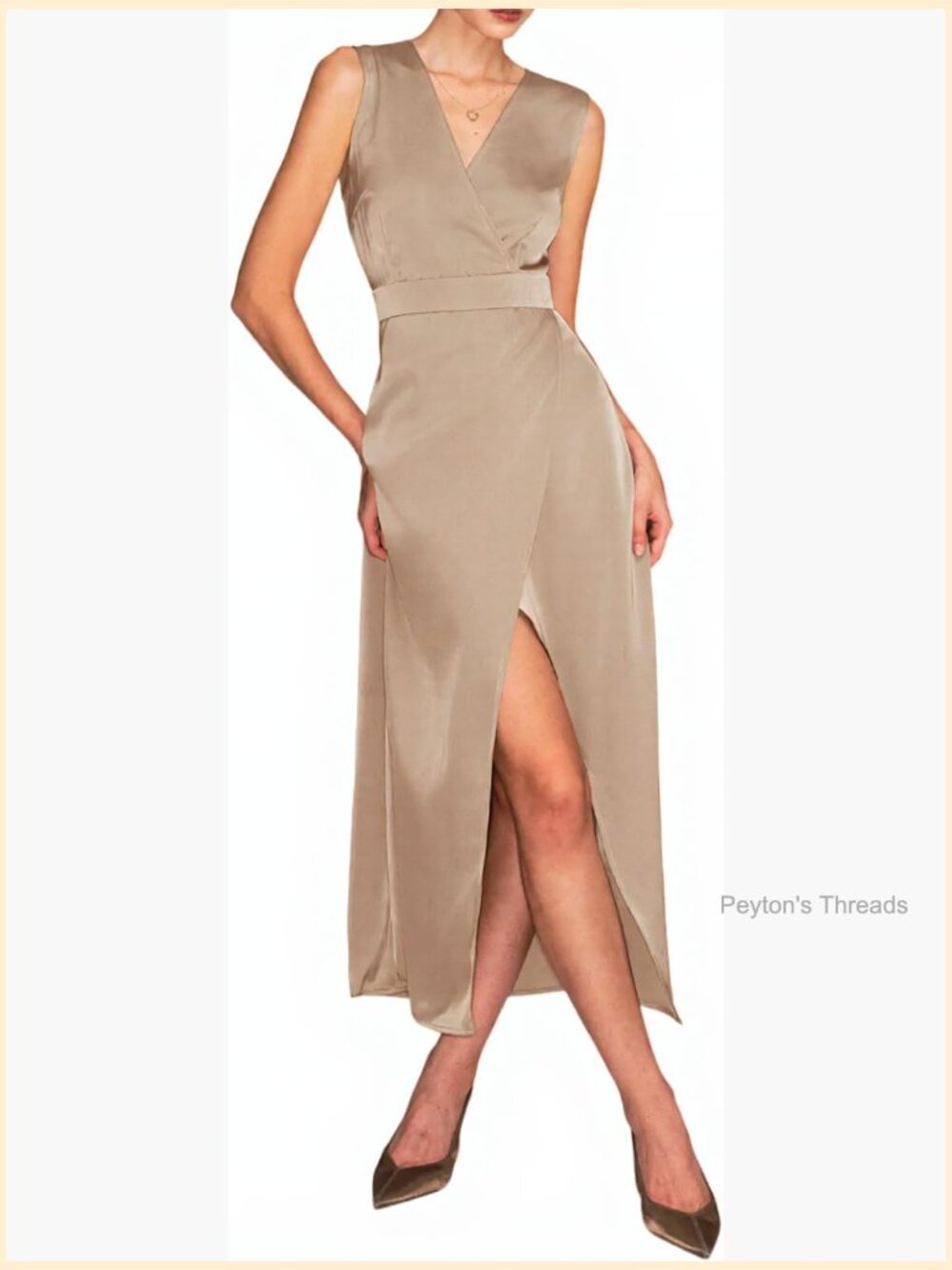 Satin Maxi Dress Sleeveless V Neck Split Cocktail Formal Long Dress